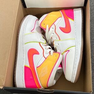 Jordan Air 1 Mid Edge Glow White and Pink Blast Sneakers